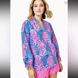 Lilly Pulitzer NWT Sherida Top Borealis Blue Tropic Down Low Large